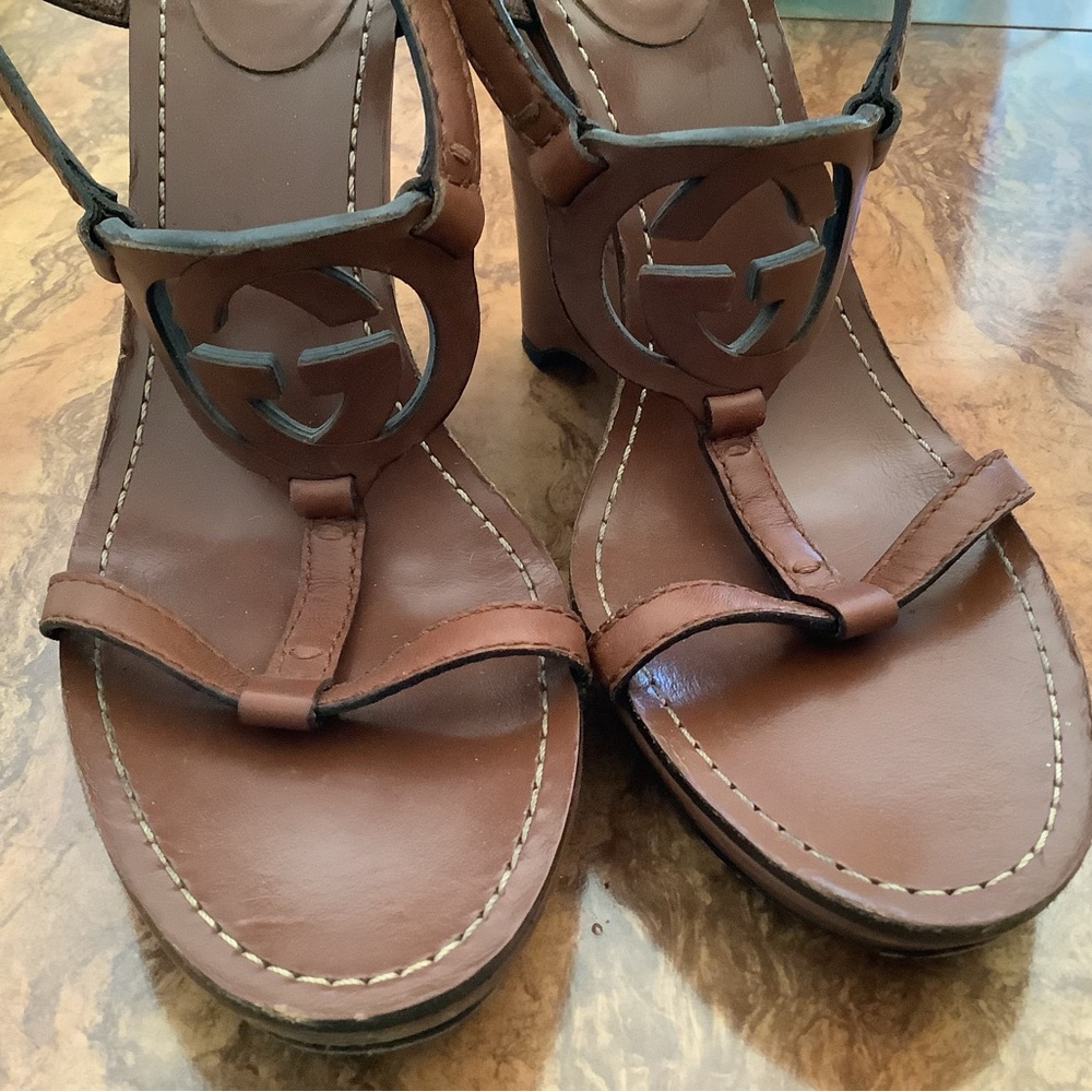 Gucci Brown Leather Wedges - Picture 3 of 9